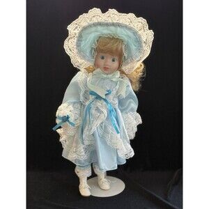 Beautiful Little Bo Peep Porcelain Doll Blue Eyes Blond Vintage